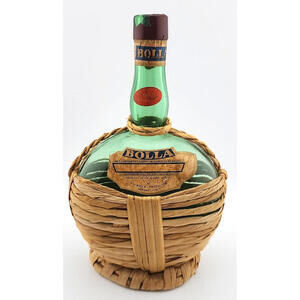 Vintage 1968 Bolla Valpolicella Green/Blue Glass, Straw Wrapped Bottle EMPTY